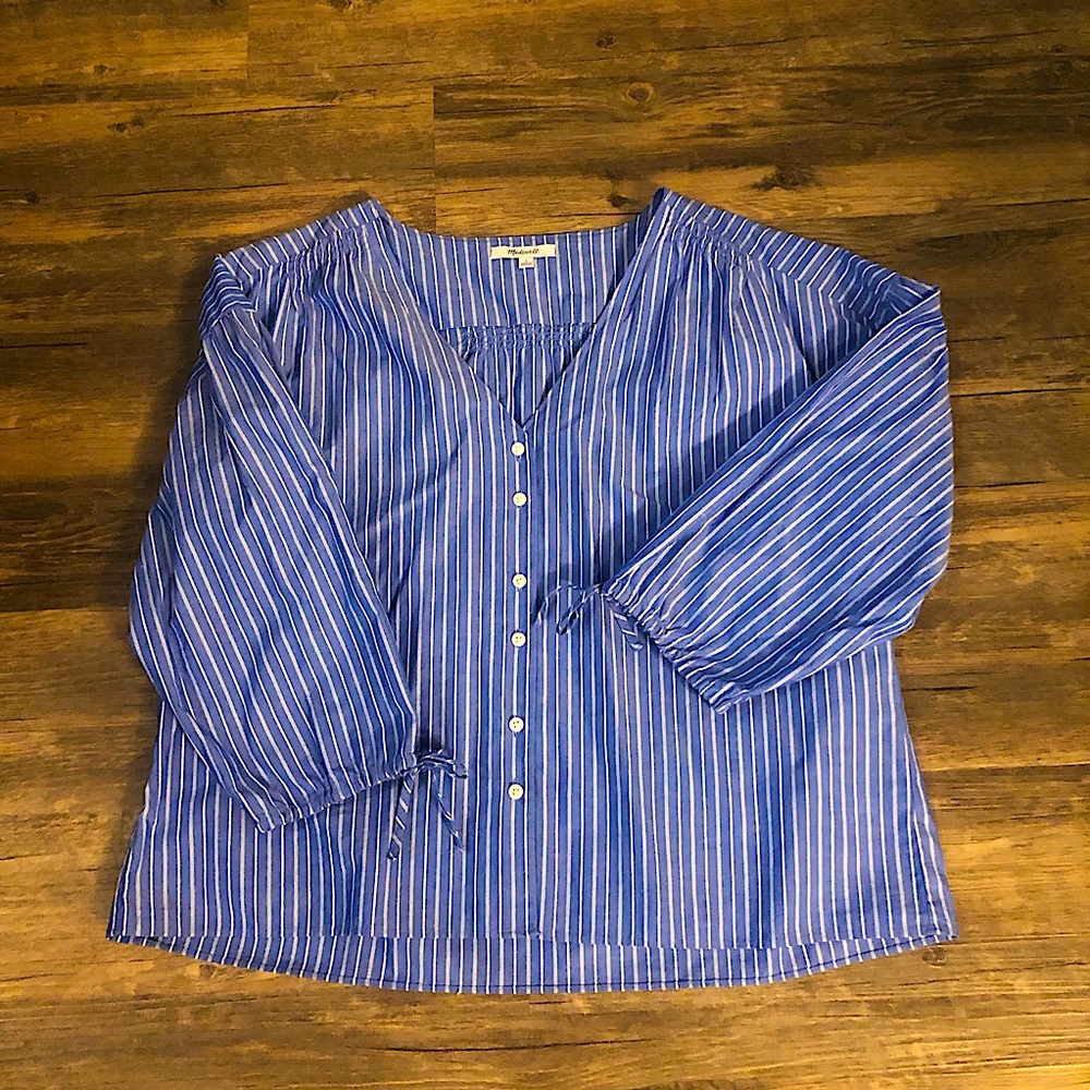 Madewell striped blouse blue and white sz L